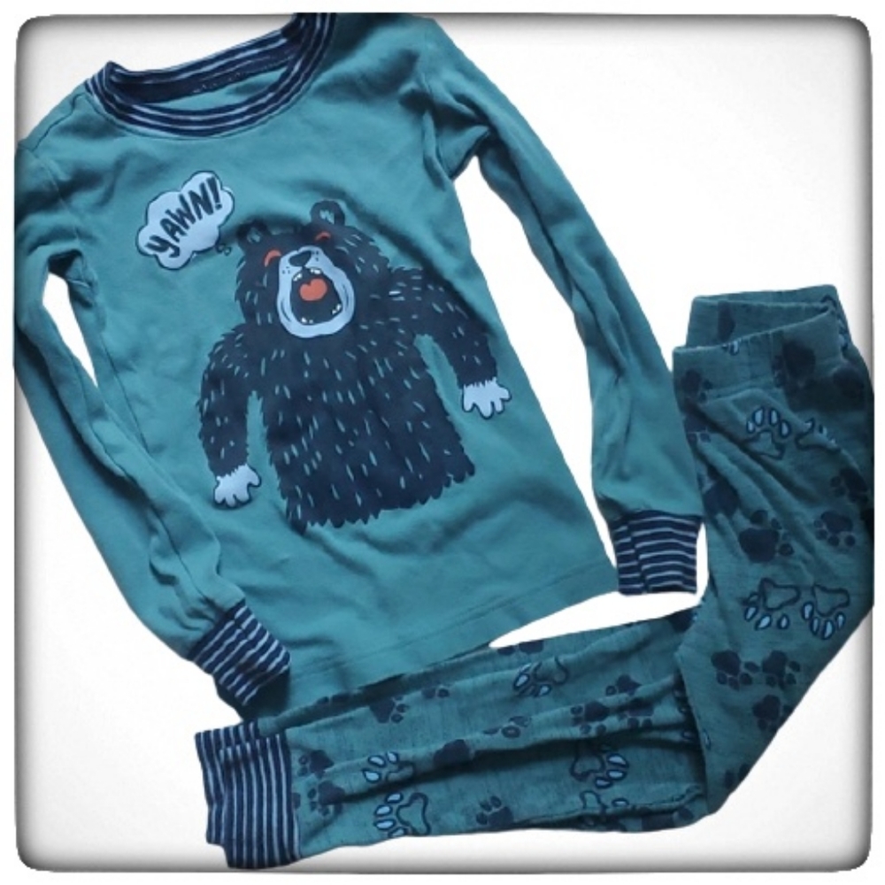 Boys Cartoon Bear Paw Print 2 Piece Pajama Set-5
